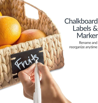 Best Choice Products Natural Hyacinth Angled Pantry Storage Baskets, Woven Wicker Storage Bins w/Handles, Storage Container Baskets for Shelves, Chalkboard Label & Marker (Pack of 2) - Natural