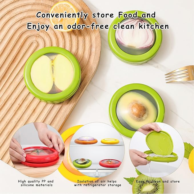 Weesdsio 5 Pcs Avocado Saver and Tomato Holder Set of 5 Reusable Storage Containers for Fridge Silicone Fruit and Vegetable Anti-Oxidation Storage Box Ideal for Garlic, Onions, Lemons, and Potatoes