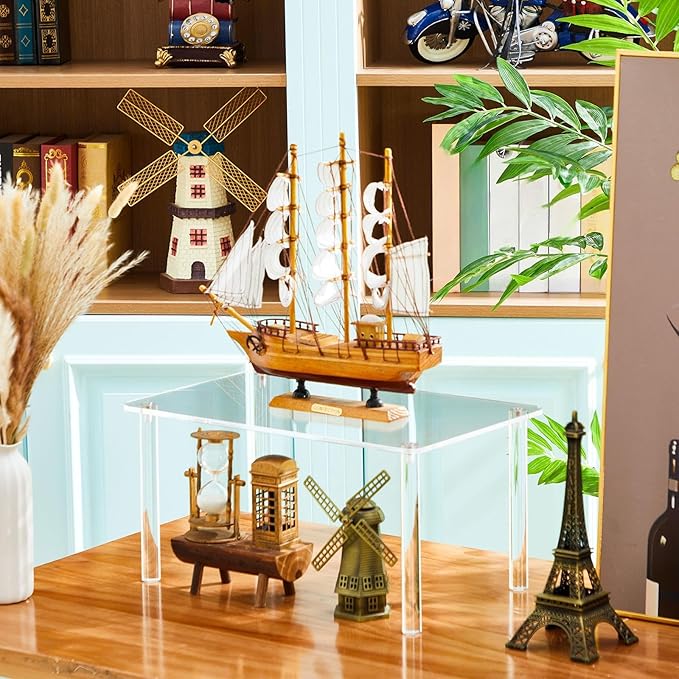1 Pcs 16 Inch Extra Large Acrylic Risers Display Stands Rectangular 4-leg Acrylic Plant Stand, 6mm Thick Clear Shelf Riser Display Stands for Decor Collectibles Figures and Item Photography
