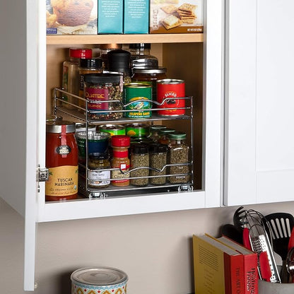 Pull Out Cabinet Organizer for Spices, Cans - Heavy Duty with Lifetime Limited Warranty- Pull Out Spice Rack- Cabinet Pull Out Shelf for Cans,Dishes, Etc, 10-1/2"Wx10-3/8"Dx8-7/8" H, Chrome
