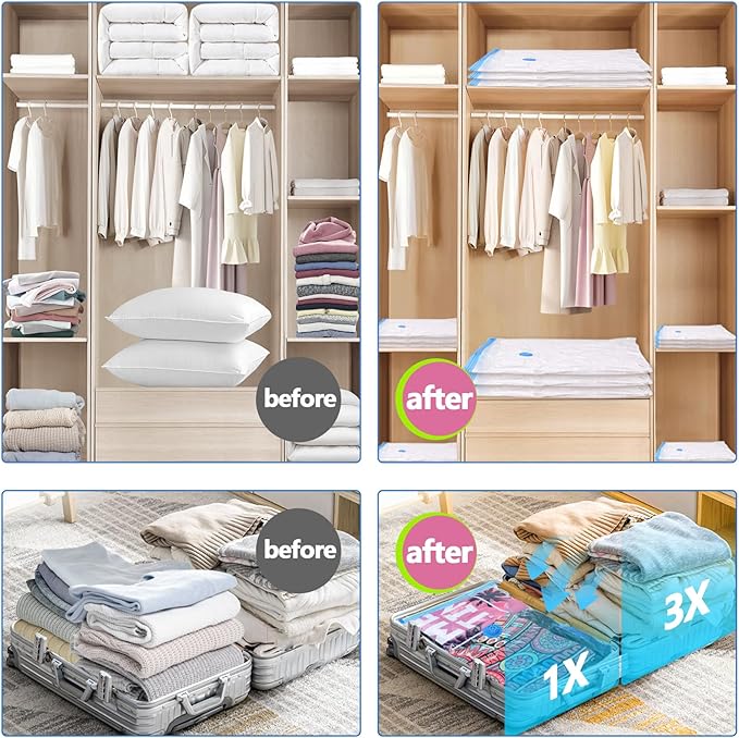 B365 Vacuum Storage Bags with Electric Pump, 12 Pack (3 Jumbo, 3 Large, 3 Medium, 3 Small) Vacuum Seal Bags for Clothes, Bedding, Mattress, Blankets, Travel