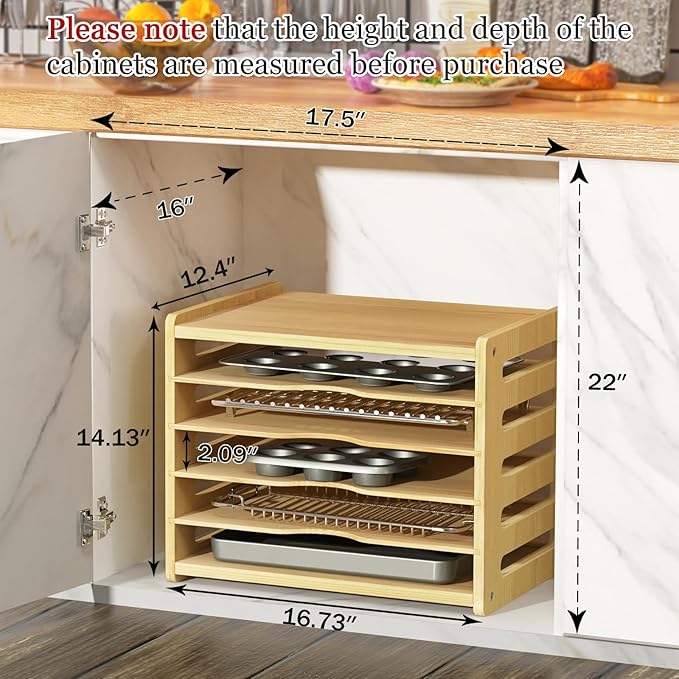 sandpaint 6 Tier Wooden Cabinet Tray Dividers, Kitchen Vertical Tray Divider Organizer, Storing pans, Baking trays, Cutting Board