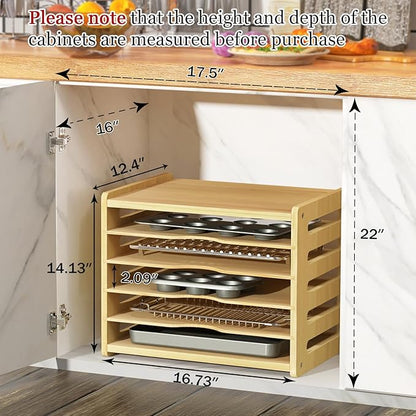 sandpaint 6 Tier Wooden Cabinet Tray Dividers, Kitchen Vertical Tray Divider Organizer, Storing pans, Baking trays, Cutting Board