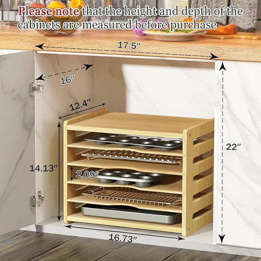 sandpaint 6 Tier Wooden Cabinet Tray Dividers, Kitchen Vertical Tray Divider Organizer, Storing pans, Baking trays, Cutting Board