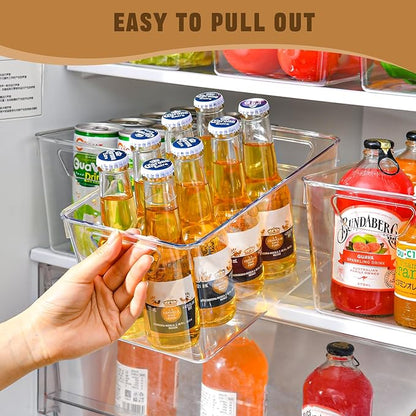 12 Pack Middle Organizers and Storage, Pantry Organization and Storage Bins, Cabinet Organizer, Clear Plastic Storage Containers with Handle，Acrylic Storage Bins for Cabinet, Fridge