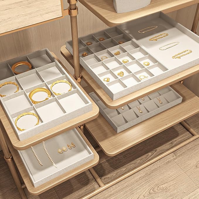 Oirlv Linen 7 Lines Ring Storage Tray Rings Showcase Display Organizer Plate