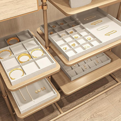 Oirlv Linen 7 Lines Ring Storage Tray Rings Showcase Display Organizer Plate