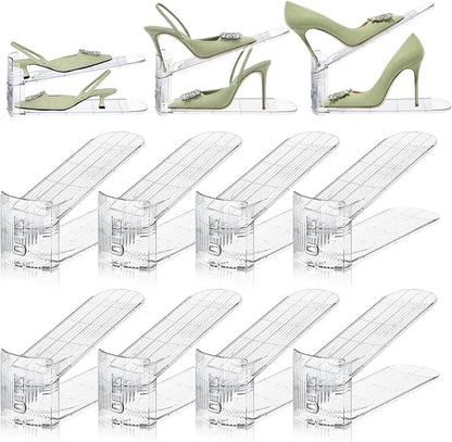Shoe Slots Organizer,8 PACK Transparent Shoe Stacker Adjustable Shoe Slot Organizer Space Saver Shoe Rack Holder Shoe Storage Organizers for Closet,Transparent