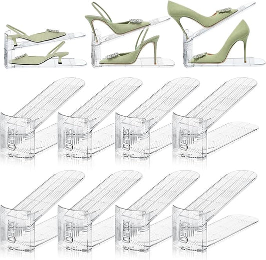 Shoe Slots Organizer,8 PACK Transparent Shoe Stacker Adjustable Shoe Slot Organizer Space Saver Shoe Rack Holder Shoe Storage Organizers for Closet,Transparent