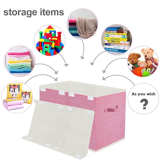 VERONLY Large Collapsible Toy Storage Box with Lid & Handles - Kids Organizer Chest for Toys, Clothes, Blankets (Pink, Nursery, Playroom, Bedroom)-24.5''×13''×16''