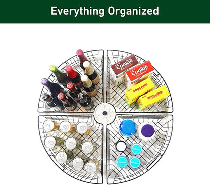 Leeden Lazy Susan Organizer Basket for 24" Diameter Turntable -Metal Organizing Storage Bins (2 Packs) - Black Kitchen Cabinet Storage Organizer - 1/4 Wedge Can Organizer