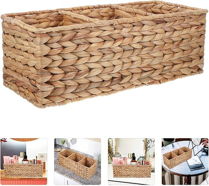 Water Hyacinth Storage Baskets 3-Section Wicker Baskets for Shelves Hand-Woven Vanity Basket for Bedroom Bathroom Pantry Shelf Closet - Coffee/1690