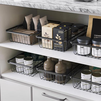 【2 PACK】Wire Baskets for Organizing,14-Inch Metal Basket Movable Partition,Wire Baskets for Pantry&Kitchen, bathroom, cabinets, tabletop, etc