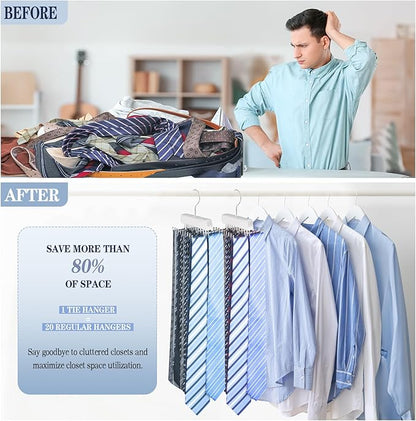 Tie Rack Belt Hanger for Closet Fitnice Upgraded Non Slip Tie Hanger Space Saving with 20 Foldable Hooks Wooden Belt Tie Organizer for Tank Tops Bras Cami Scarves