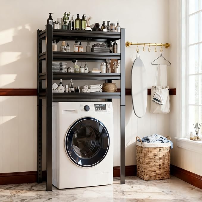 Over The Washer and Dryer Storage Shelf, 4-Tier Heavy Duty Laundry Room Organizer Standing Shelf with Anti-Tip, Space Saving Rust Proof Shelving for Bathroom, Balcony (63" H*39.4" W*15.7" D)