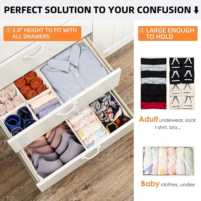 Criusia Drawer Organizer Clothes 12 Pack -Dresser Organizer Bins for Closet Bedroom -Baby Clothes Organizers and Storage for Nursery Organization -Drawer Organizer Divider for Sock Underwear Bra Shoes