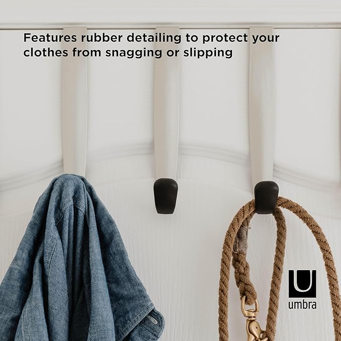 Umbra Schnook Steel Over-The-Door Multi-Hook - 5 Metal Hooks Measure 18" x 8" - Perfect for Hanging Robes, Towels, Shower & Bath Accessories - Keep Your Bathroom Organized and Neat