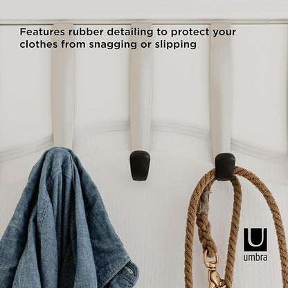 Umbra Schnook Steel Over-The-Door Multi-Hook - 5 Metal Hooks Measure 18" x 8" - Perfect for Hanging Robes, Towels, Shower & Bath Accessories - Keep Your Bathroom Organized and Neat