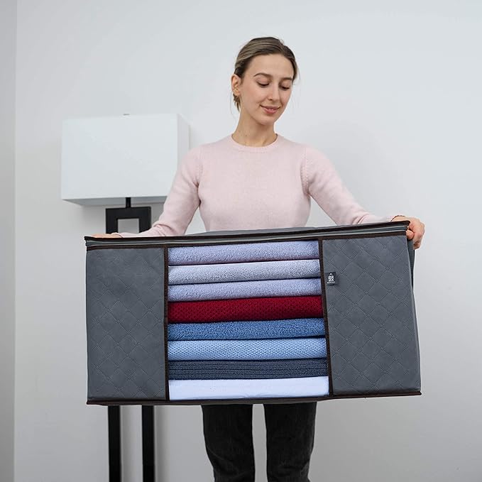 VENO 3 Pack Oversize Clothes Blanket Storage Bag, Christmas Ornament Storage Container Bins for Holiday Decor for Comforters Bedding, Foldable with Sturdy Zipper, Handle, Clear Window (34 Gallon)