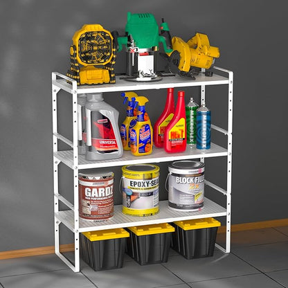 iPEGTOP Large Expandable Cabinet Storage Shelf Organizer Rack, Heavy Duty Stackable Steel Metal Spice Rack Adjustable Height Home Office Pantry Garage Shelf for Counter Kitchen, White - 1 Pack
