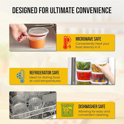 OCS Parts 48-Pack Round Plastic Deli Containers with Lids | Stackable, Microwavable, Freezer and Dishwasher Safe BPA Free Food Prep and Storage Containers (16 Ounce)