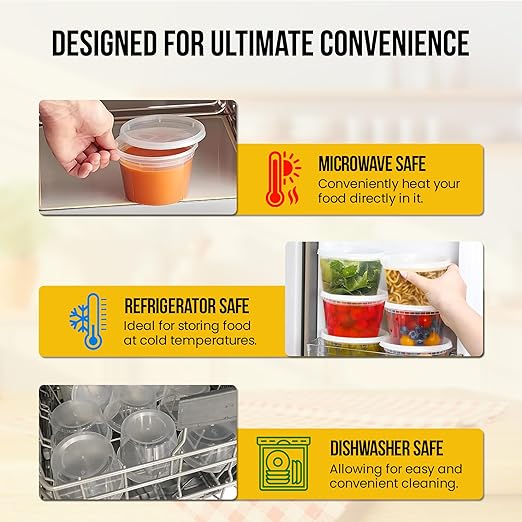 OCS Parts Round Plastic Deli Containers with Lids | Stackable, Microwavable, Freezer and Dishwasher Safe BPA Free Food Prep and Storage Containers (240, Clear, 16 Ounce)