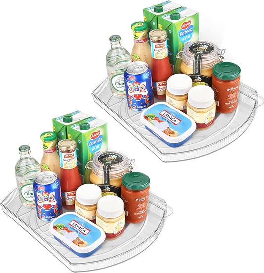 FIRJOY Lazy Susan Turntable for Refrigerator, Square Turntable Organizer for Fridge Cabinet, Pantry, Countertop | 16.5" x 11.1" (Rectangle 2 Pack - Clear)