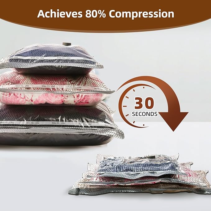 VACKFOX Travel Vacuum Storage Bags,6 Pack Carry-On Size Compression Packing Bags for Luggage and Suitcase, Space Saver for Clothes and Clothing Travel 80% Space Saver.