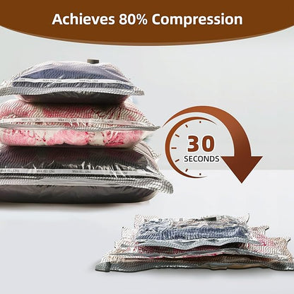 VACKFOX Travel Vacuum Storage Bags,6 Pack Carry-On Size Compression Packing Bags for Luggage and Suitcase, Space Saver for Clothes and Clothing Travel 80% Space Saver.