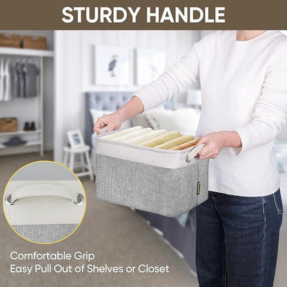 BALEINE 3 Pack Fabric Storage Bins for Shelves, Linen Storage Baskets for Organizing, Decorative Closet Bins for Clothes, Home (Grey, 12"x8"x8")