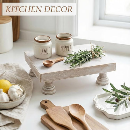 EOSAHR Farmhouse Riser for Room Decor : Decorative Pedestal Stand For Display Your Home Decorations and Uniquely Soap Stand - Rustic Bathroom Counter Tray and Kitchen Decor (Natural Wood)