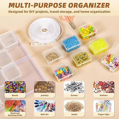Cokapo Bead Organizer Box, 64 Pcs Clear Bead Storage Containers, Craft Organizers and Storage with Hinged Lids and Labels, Small Plastic Containers Boxes for Jewelry, Seeds, Nail Art, Small Parts