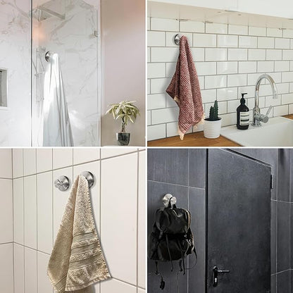 Welsa Suction Cup Hooks for Shower - 4 Pack, Bronze - Stainless Steel, Strong Suction, No Drill, Removable Hanger, Tile Bathroom Kitchen Wall, Glass Door, Mirror Hook Hanging Robe, Towel Holder