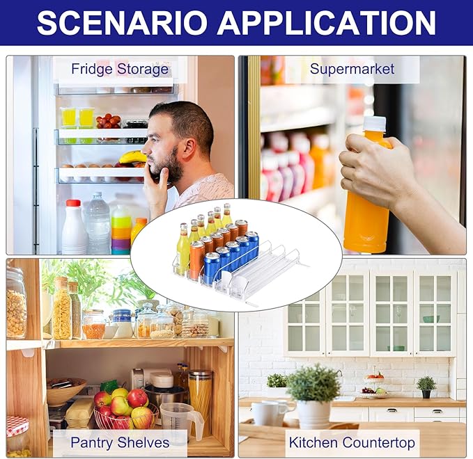 uxcell 5pcs Drink Organizer for Refrigerator, Self-Pushing Soda Can Organizer Width Adjustable Drink Dispenser Beverage Pusher for Fridge Pantry, White