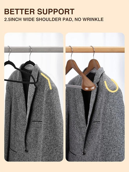 SMARTOR Wooden Suit Hangers for Men 8 Pack, Wide Shoulder Wood Suit Hangers with Non Slip Pant Bar, Wide Hanger for Suits, Coats, Jackets, Walnut