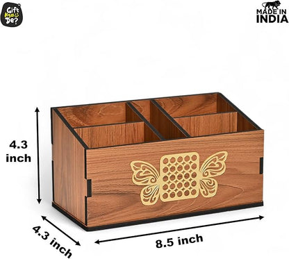 GKD wooden Remote Stand with 5 Sections | Remote Holder for Living Room, TV, and AC | Stationary Organizer | 5 in 1 | Ideal for Home and Office (Brown Butterfly)