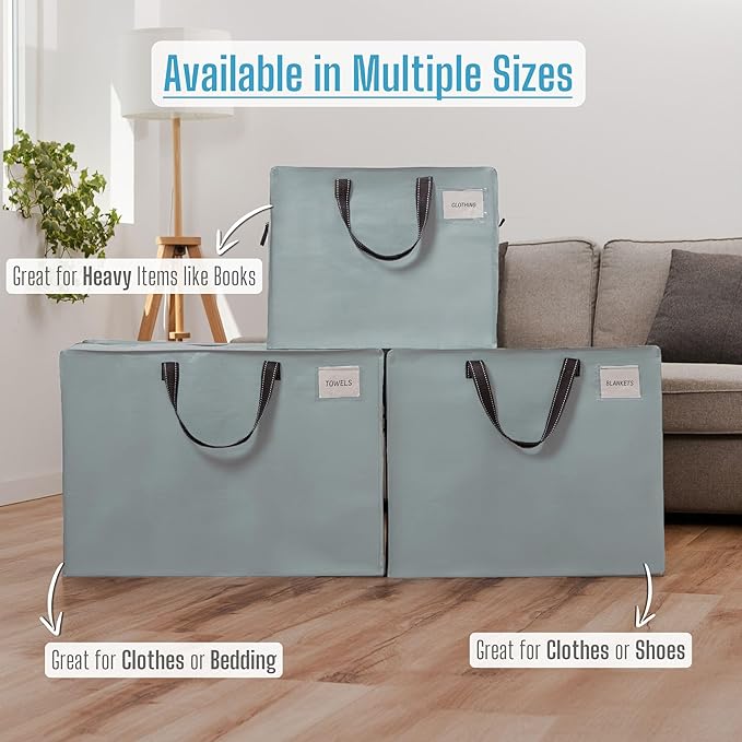 VENO 4 Pack Moving Bags, Christmas Storage Containers, Storage Totes, Zipper On Top, Sturdy, Storage Bags for Camping, Clothes, Bedding, Comforters, Pillows (13 Gallon Light Blue, 4 Pack)