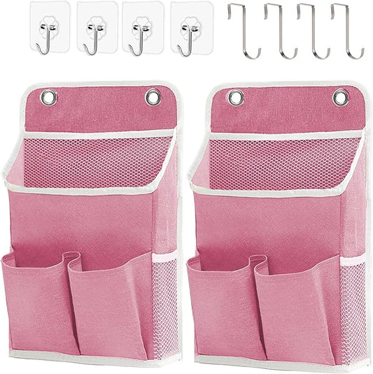 Hanging Basket for Organizing, Wall Organizer with Pockets and Over The Door Organizer，Can for Home, Closet, Office and Camper (2 Pink)