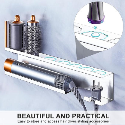 YAYINLI Hair Dryer Holder, Blow Dryer Holder Wall Mount for Curling Iron Attachment Organizers Storage, Adhesive Hair Dryer and Curling Iron Holder, Silver Straightener Holder Hair Tools Organizer