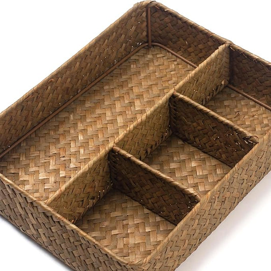 Tea Bag Holder, Woven Tea Bag Organizer, Tea Candy Storage Basket, Sugar Packet Holder, Coffee Station Condiment Organizer (10.2 x 7.9 x 2.4 inch)