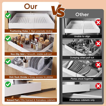 OneDream 1 Pack Pull Out Cabinet Organizer, 21" Deep Slide Out Drawers for Kitchen Cabinets, No Drill Adhesive Pull Out Drawers for Cabinets, Roll Out Shelves Adjustable Width 12.05"-20.4"