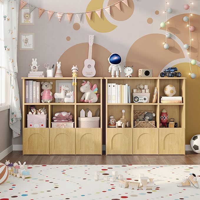 Toy Storage Organizer,Kids Bookshelf with Hidden Roller Drawer and 5 Open Cubbies,for Kid Room,Living Room,Game Room and Den