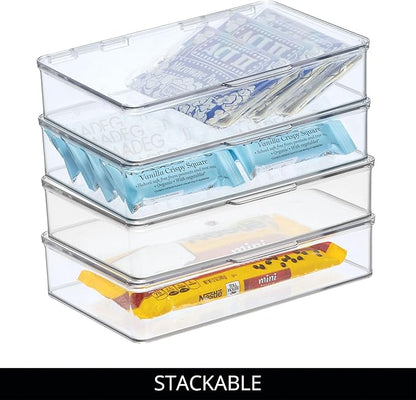 iDesign Plastic Stackable Hinged-Lid Pantry or Kitchen Storage Box - Set of 4 - Clear
