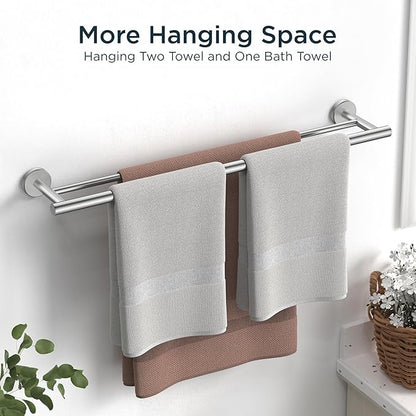 FORIOUS Double Towel Bar, 24 Inch Double Towel Racks for Bathroom, Heavy Duty SUS304 Stainless Steel Towel Bar Brushed Nickel, Includes Wall Mounting Hardware, Brushed Nickel