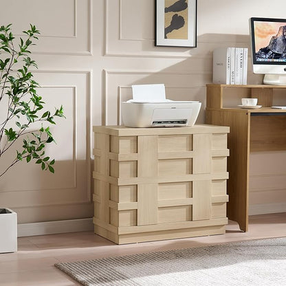VividVibe Night Stand, Nightstand with Drawers, Bedside Table Large 3D Woven Texture Side Table Bedroom Home Office, End Table Mid Century Modern Accent Wooden Night Stand Light Oak