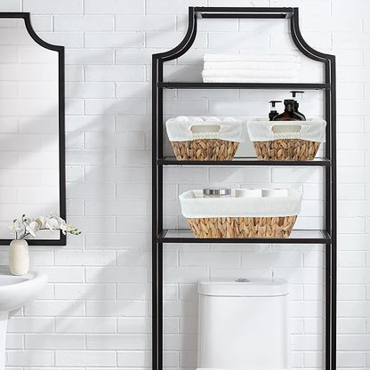 JS HANGER Wicker Storage Basket with Washable Liners, Metal Frame, Set of 2, 12.6"L x 8.7"W x 4.3"H, Water Hyacinth Woven Basket for Pantry, Toilet, Bathroom, Bedroom, Patio, Natrual