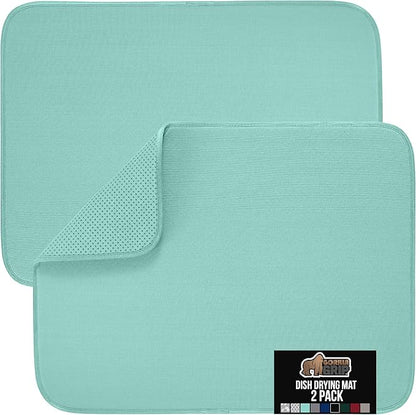 GORILLA GRIP Ultra Water Absorbent Microfiber Dish Drying Mat, 18x24, Quick Dry Thick Mesh, Slip Resistant Pad for Sink Dishes or Under Rack, Kitchen Counter Accessories, Machine Wash, 2 Pack Mint