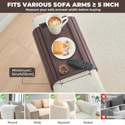 Bamboo Sofa Arm Tray, Anti Falling Couch Arm Tray Table, Foldable Couch Armrest Table, Portable Sofa Armrest Trays Cup Holder for Drink, Cups, Phone, Snacks, Remote