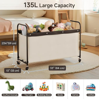 StorageWorks Storage Chest with Wheels, Extra Large Storage Organizer, Metal Storage Box for Bedroom, Living Room, Closet, 135L, Beige