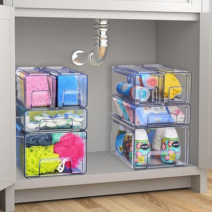 Sorbus Large Clear Stackable Storage Drawers – 2-Pack Plastic Organizer Bins with Handles – Pull-Out Stackable Drawers for Bathroom Closet, Medicine, Cabinet, Pantry Storage, Baby Bottle Organizer